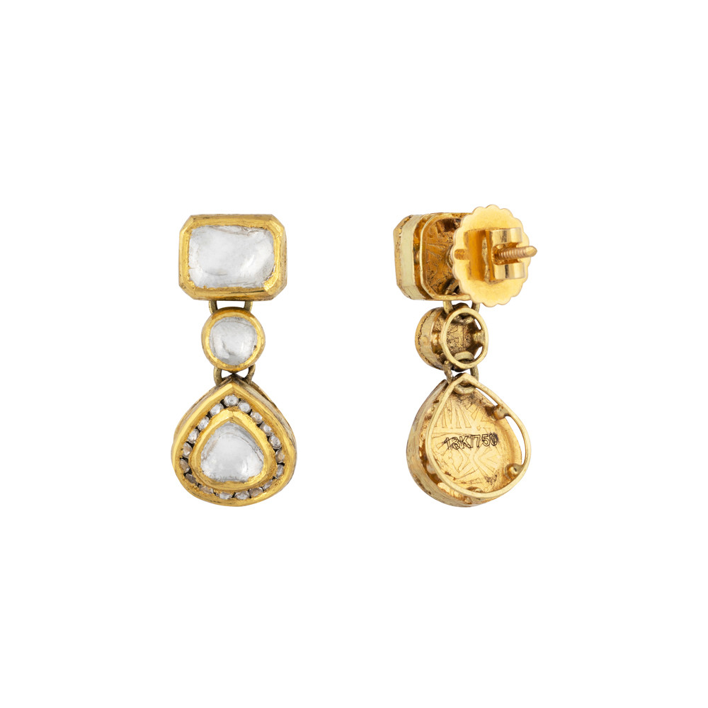 Geometric Polki Earrings with Square, Round & Teardrop Polki